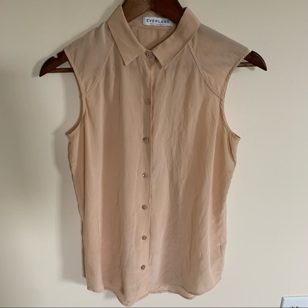 Everlane Light Peach 100% Silk Sleeveless Blouse